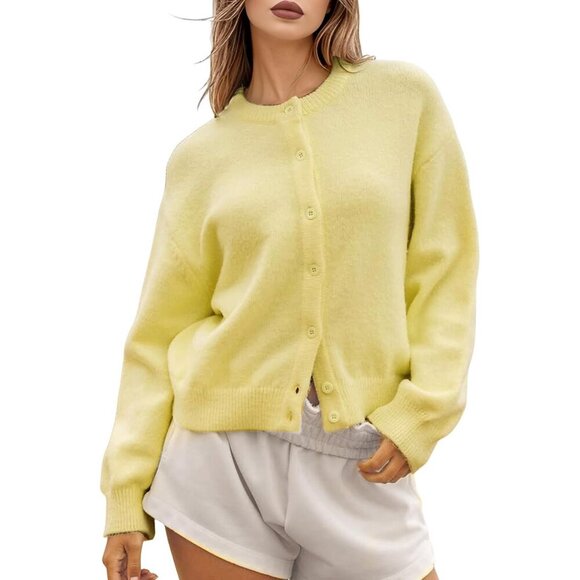 Women Knit Cardigan Sweater Soft Acrylic Fall Open Front Long Sleeve Casual